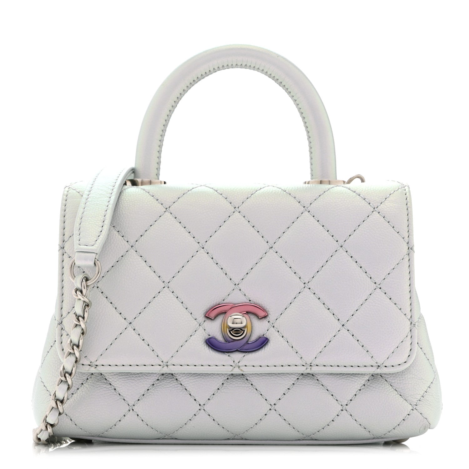 Chanel Iridescent Caviar Quilted Extra Mini Coco Handle Flap Light Blue