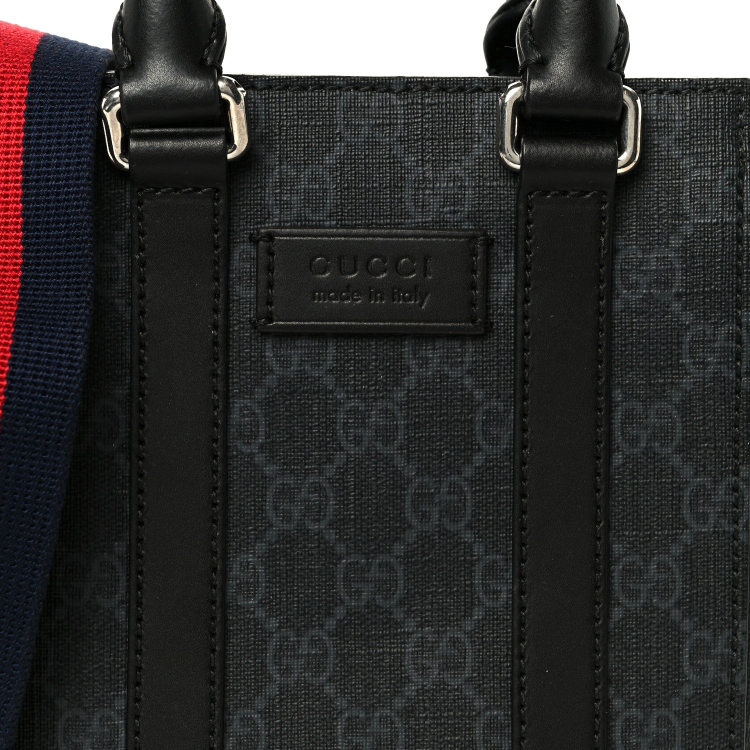 Gucci GG Supreme Monogram Appia Calfskin Web Mini Tote Bag Black