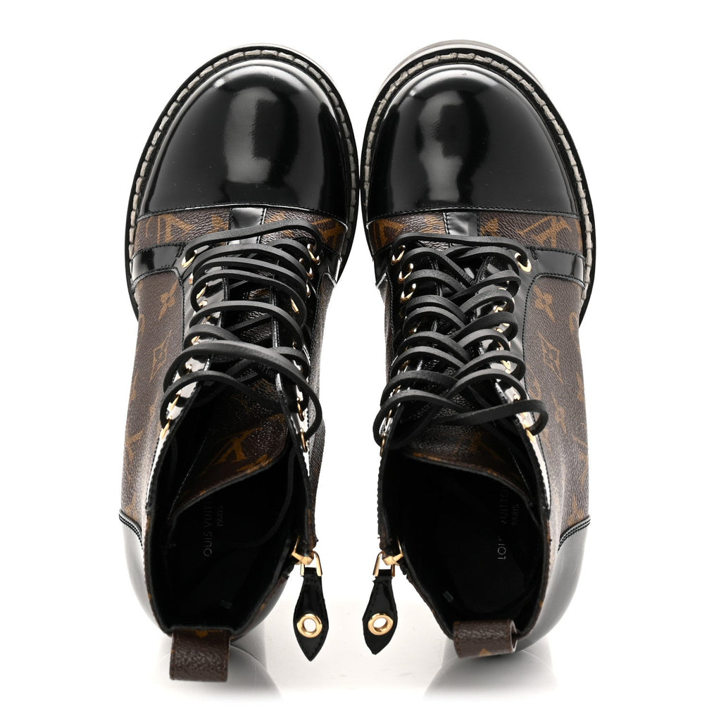 Louis Vuitton Patent Calfskin Monogram Star Trail Ankle Boots 40 Black