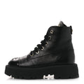 Grained Calfskin Shiny Calfskin CC Lace Up Combat Boots 38.5 Black