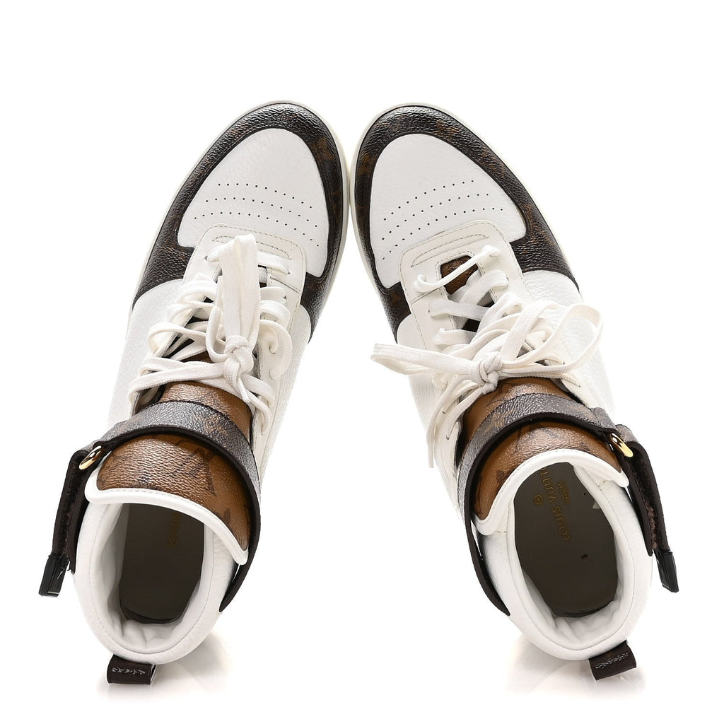 Louis Vuitton Grained Calfskin Monogram Boombox Sneaker Boots 39 White