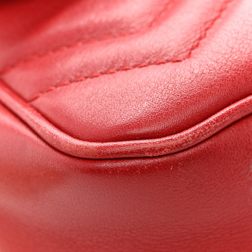 Gucci Calfskin Matelasse Super Mini GG Marmont Shoulder Bag Hibiscus Red