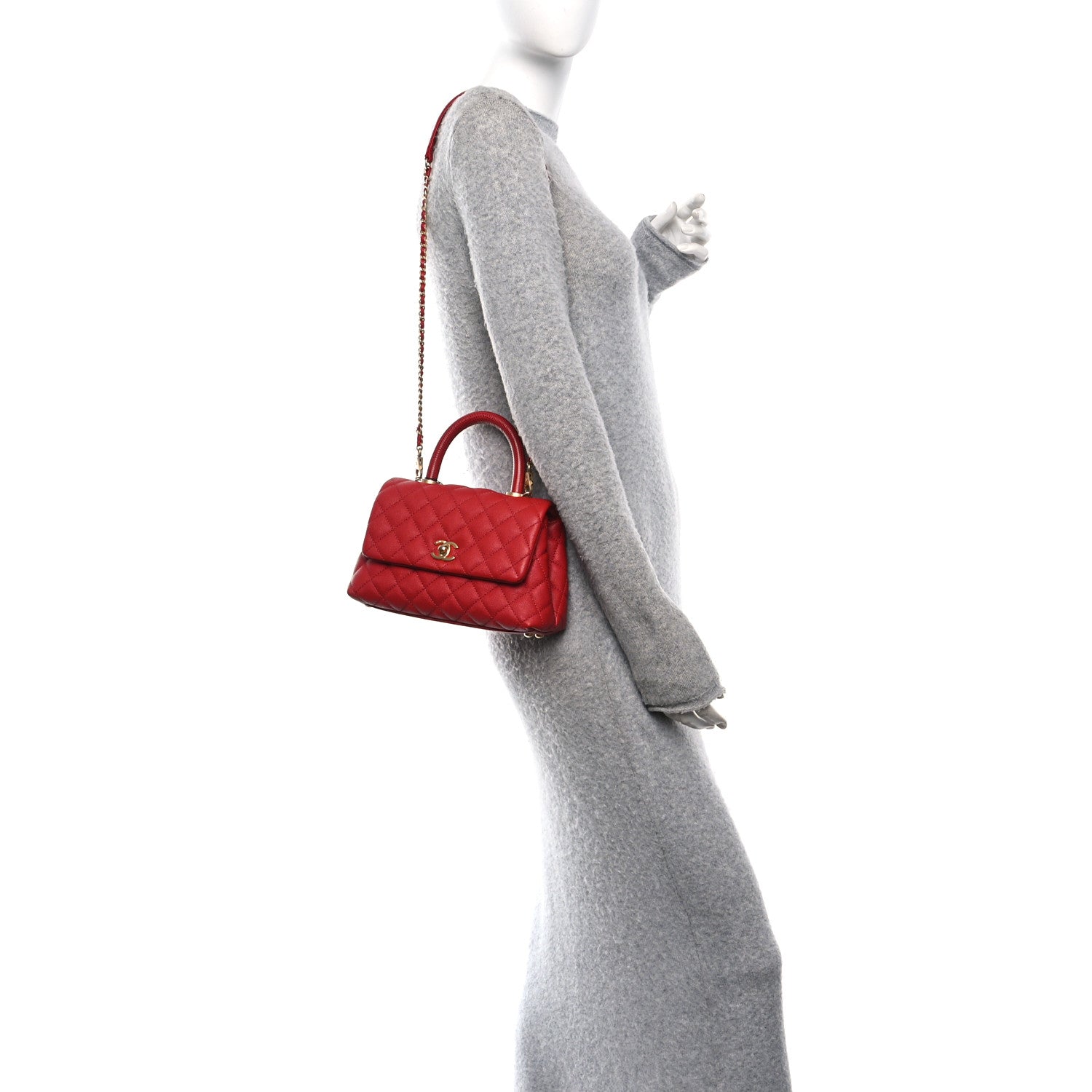 Chanel Caviar Lizard Embossed Quilted Mini Coco Handle Flap Red