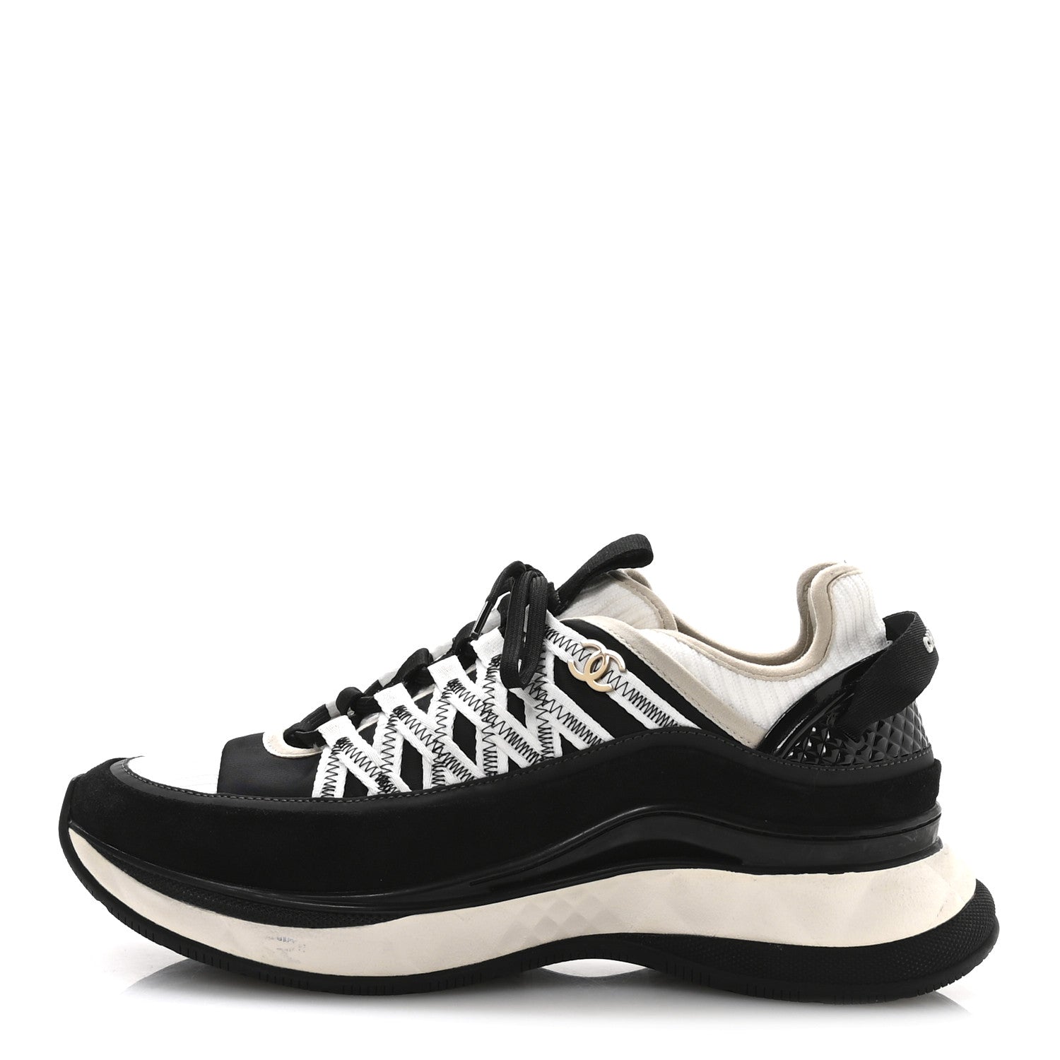 Fabric Suede Calfskin Sneakers 41 Black Beige White