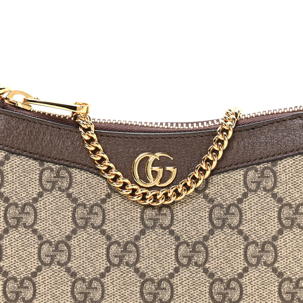 Gucci GG Supreme Monogram Textured Dollar Calfskin Mini Ophidia Chain Bag Beige Ebony