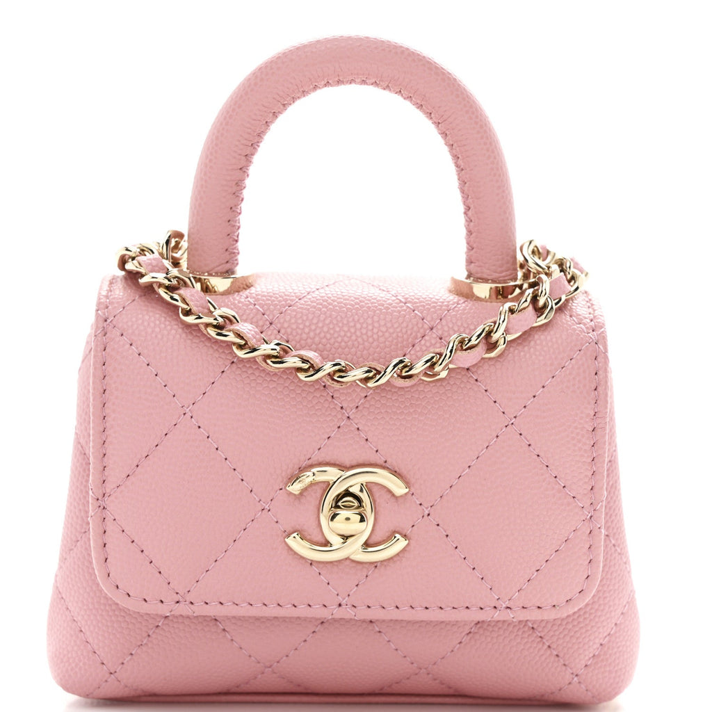 Chanel Caviar Quilted Nano Coco Handle Clutch With Chain Pink