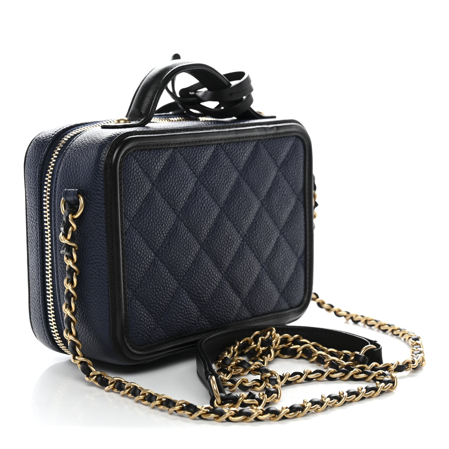 Chanel Caviar Quilted Small CC Filigree Vanity Case Navy Black