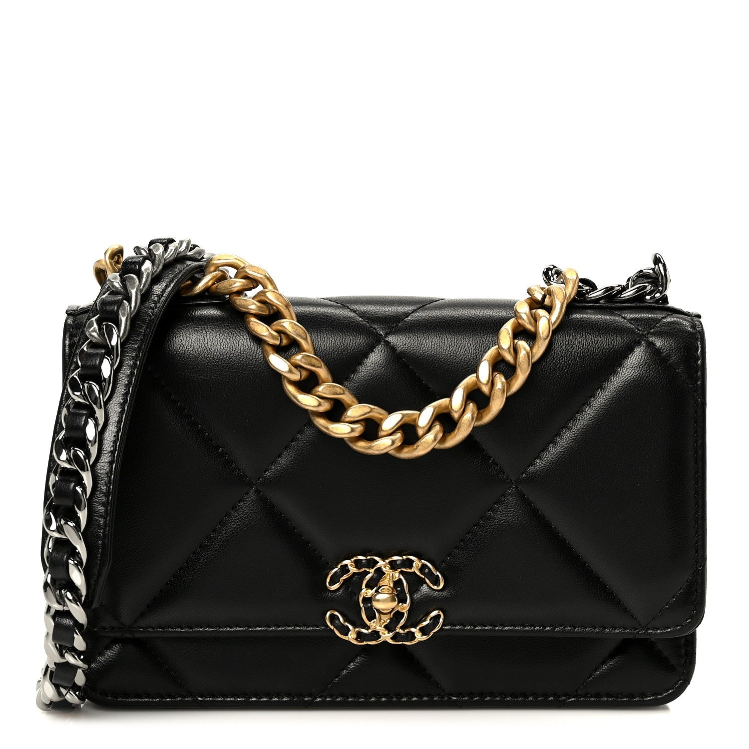 Chanel Lambskin Quilted Chanel 19 Wallet On Chain WOC Black