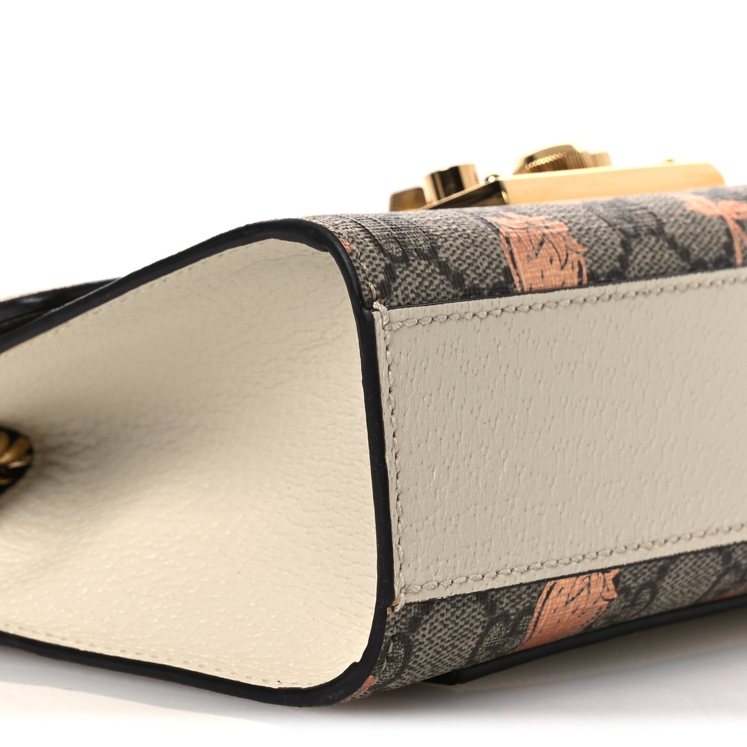 Gucci GG Supreme Monogram Berry Textured Dollar Calfskin Small Padlock Shoulder Bag Beige Ebony Light Copper Mystic White