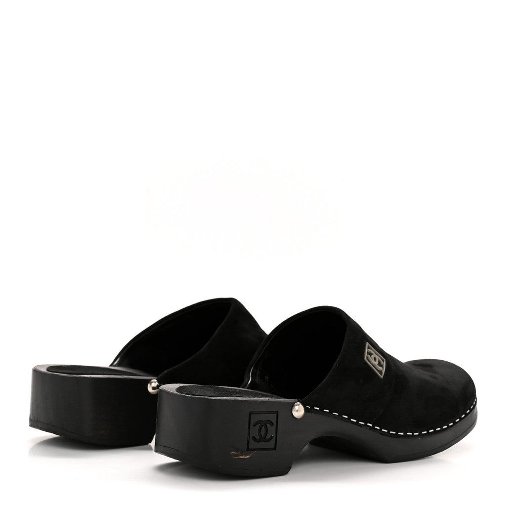 Chanel Suede CC Clogs 37 Black
