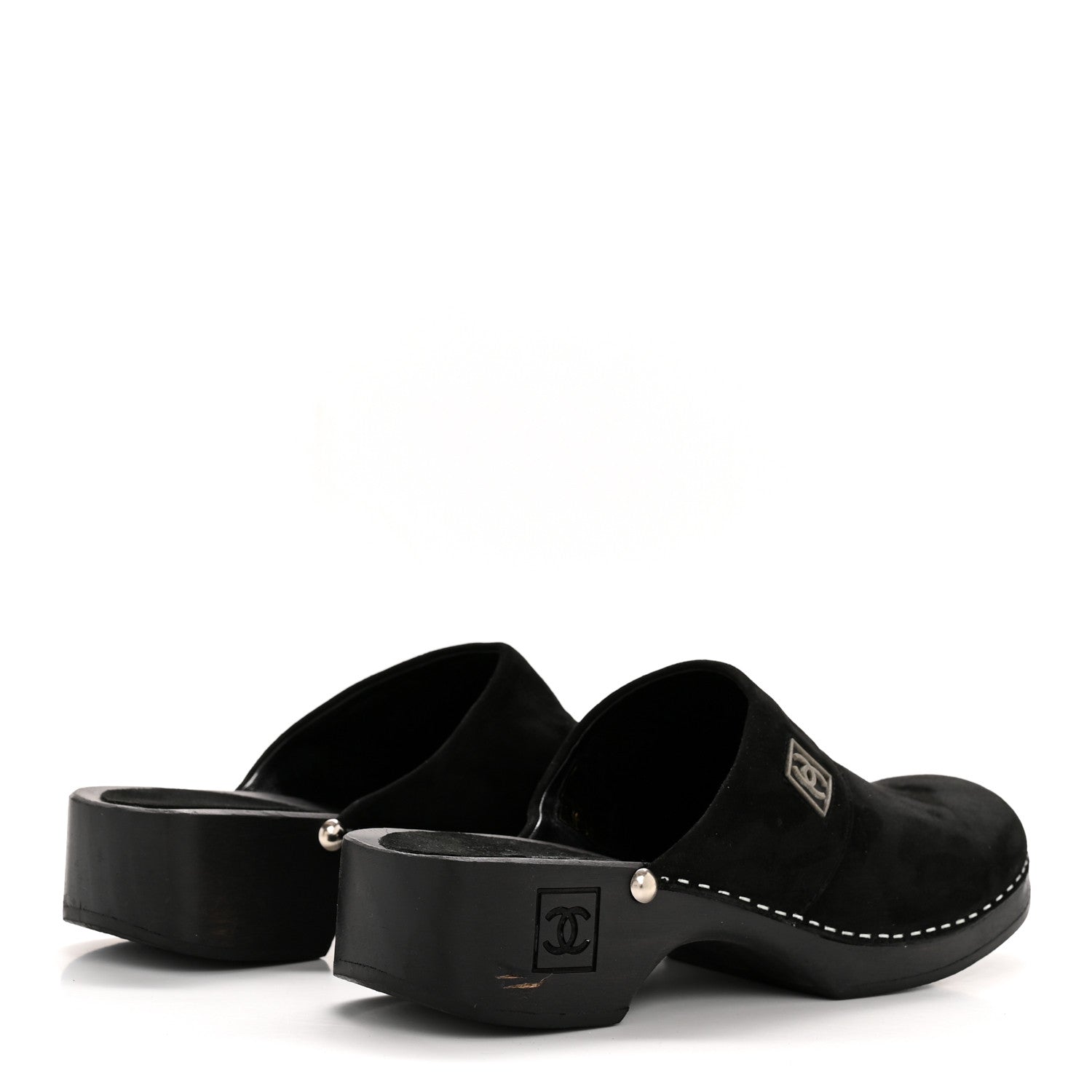 Chanel Suede CC Clogs 37 Black