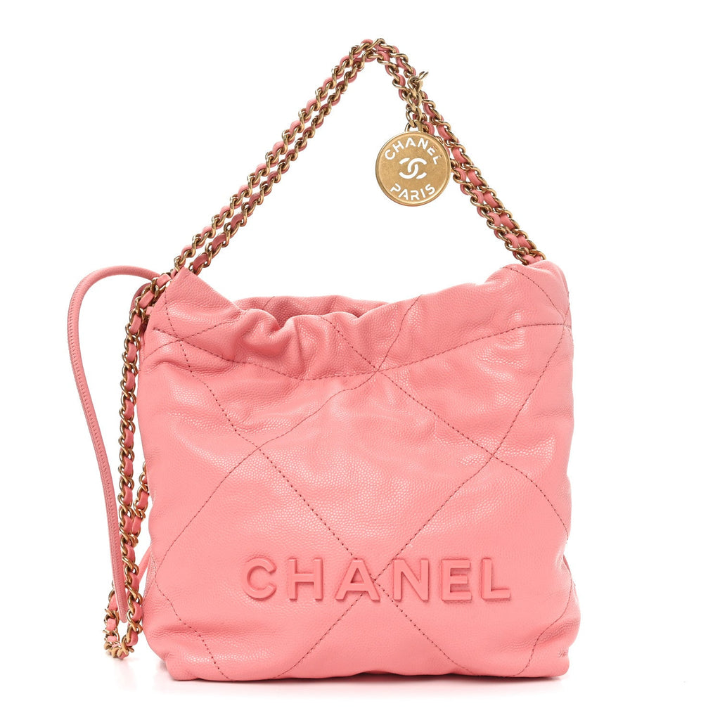 Chanel Shiny Caviar Quilted Mini Chanel 22 Coral