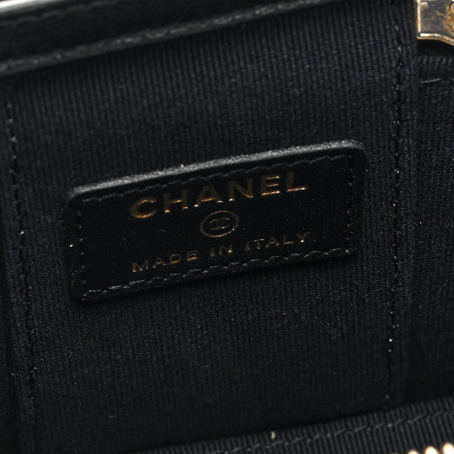 Chanel Lambskin Quilted Mini Vanity Case With Pearl Chain Black
