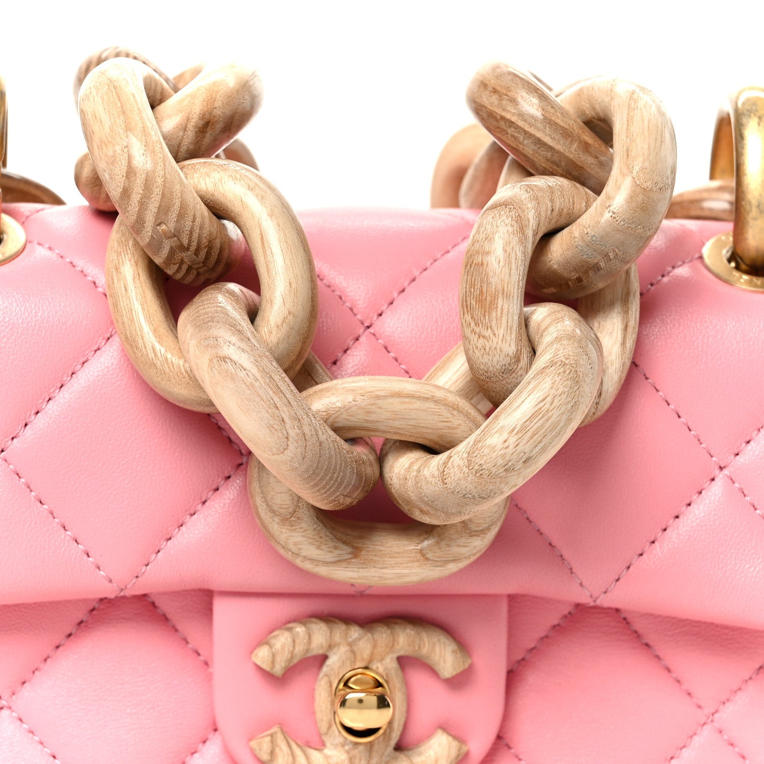 Chanel Lambskin Wenge Quilted Mini Fashion Wood Square Flap Pink