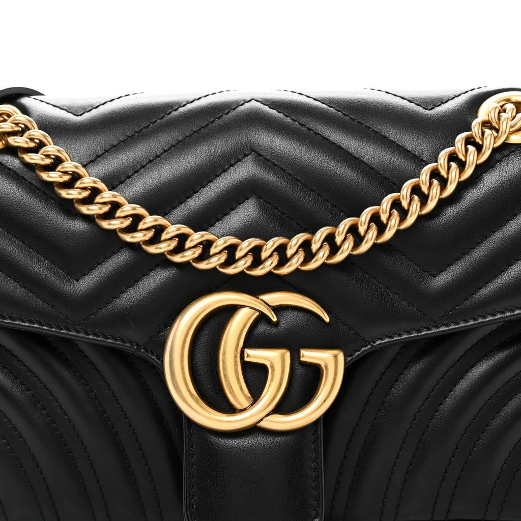 Gucci Calfskin Matelasse Small GG Marmont Shoulder Bag Black