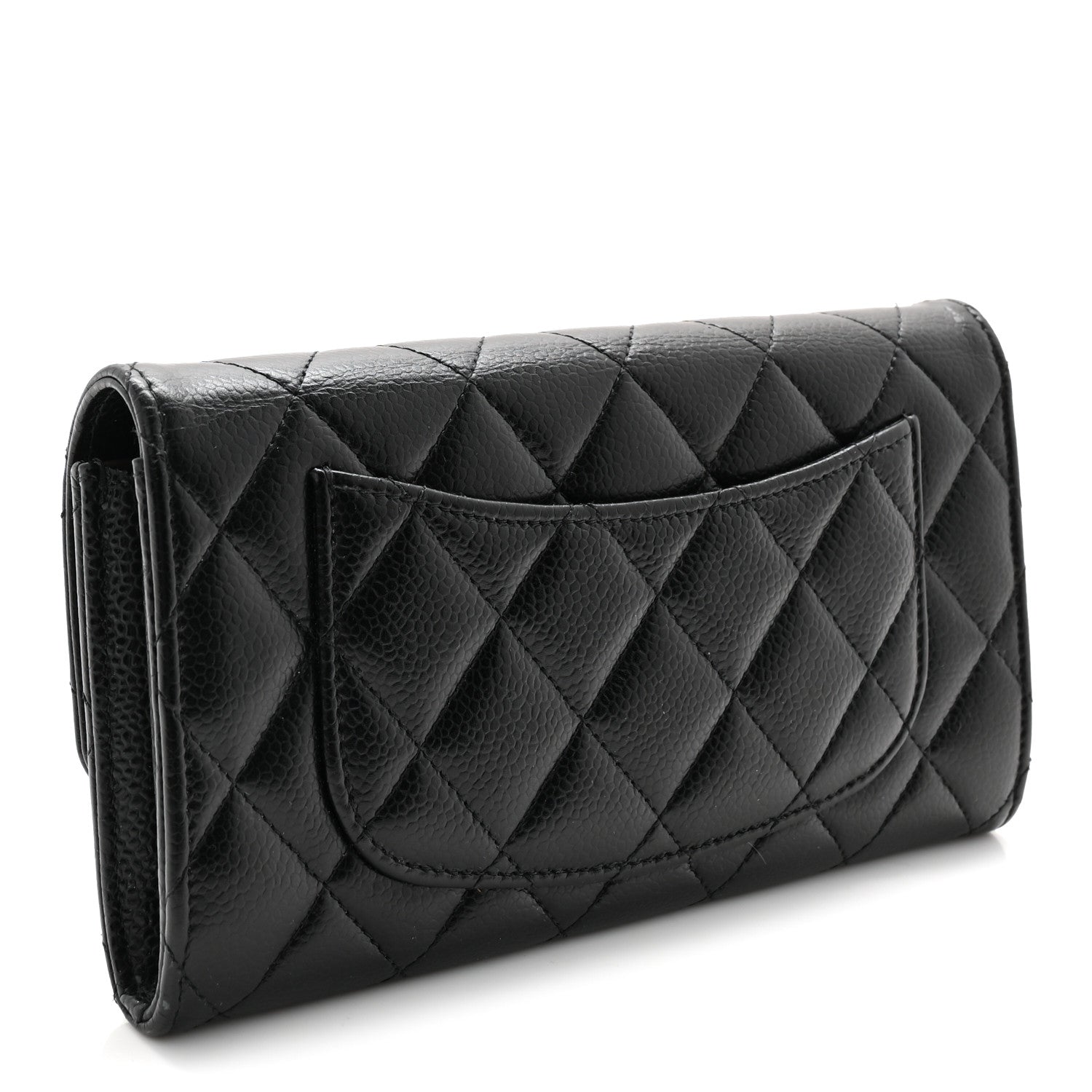 Caviar Quilted Large Gusset Flap Wallet Black