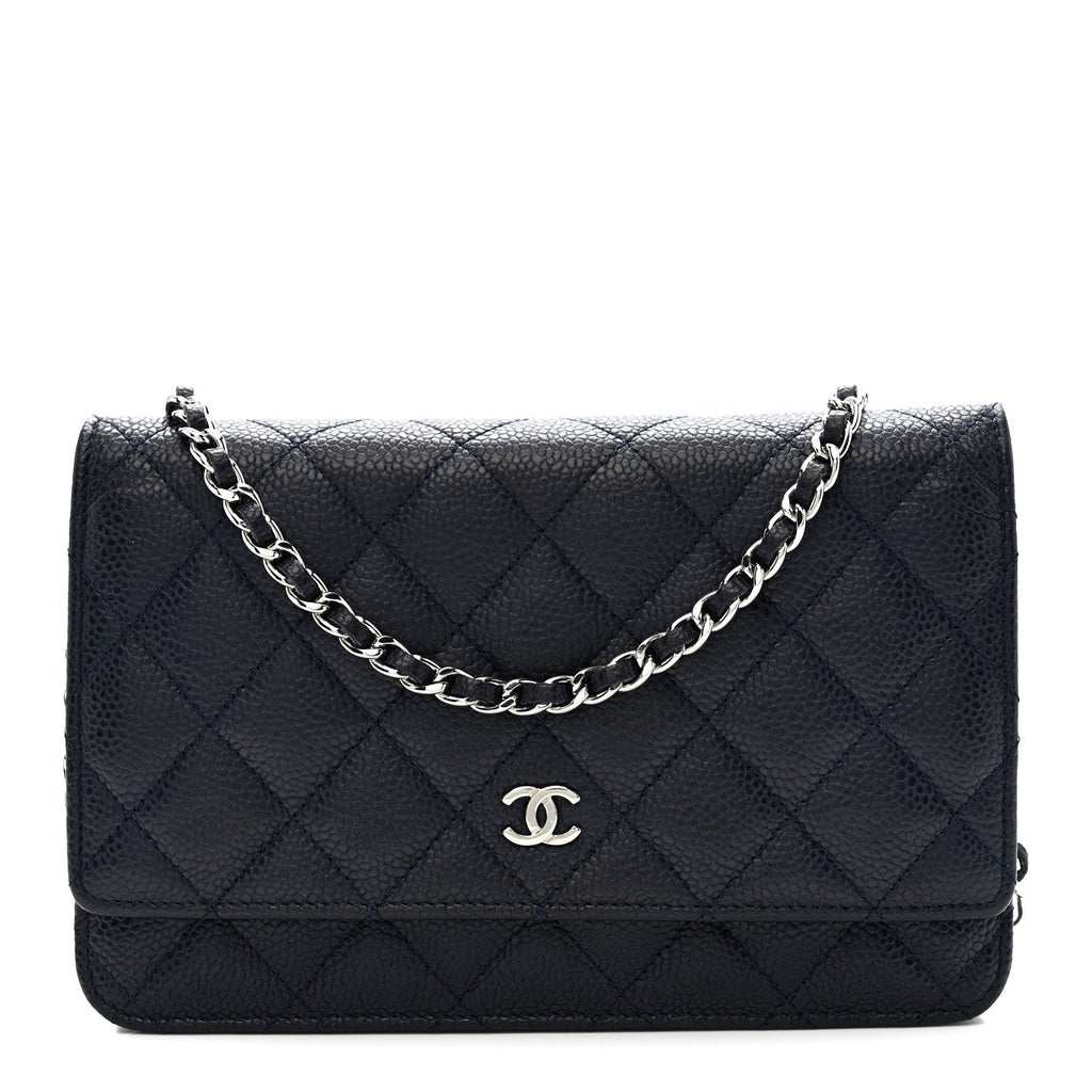Chanel Caviar Quilted Wallet on Chain WOC Navy Blue