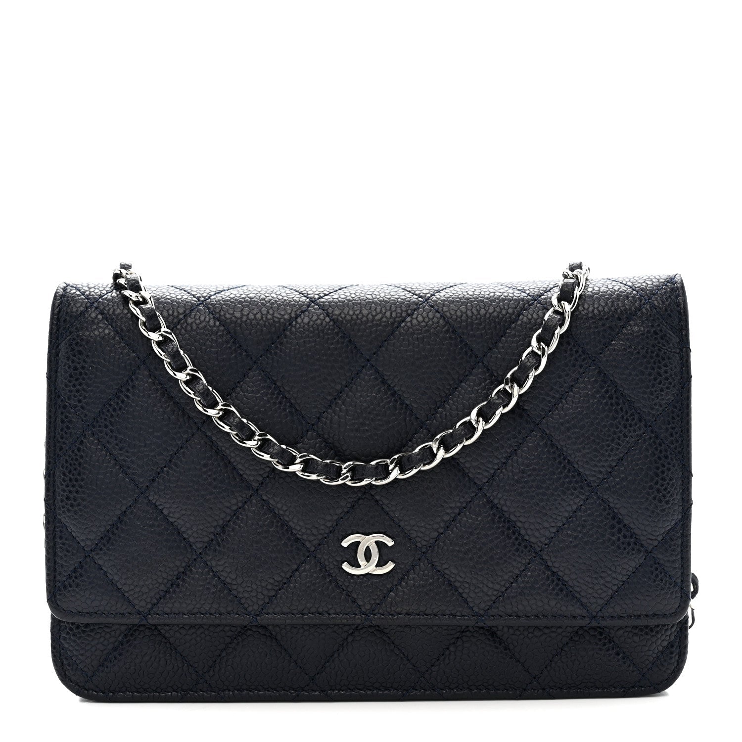 Chanel Caviar Quilted Wallet on Chain WOC Navy Blue