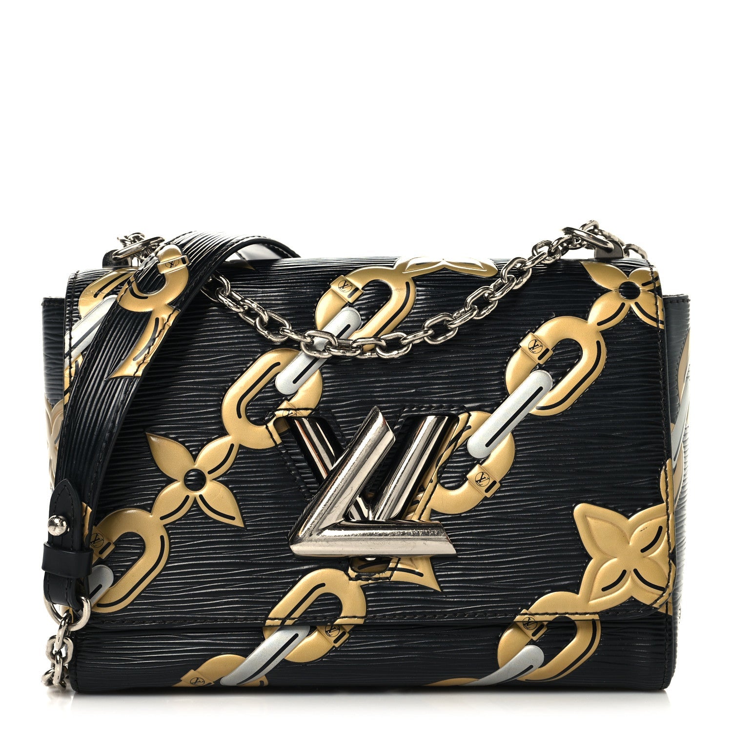 Louis Vuitton Epi Chain Flower Twist Shoulder Bag MM Black