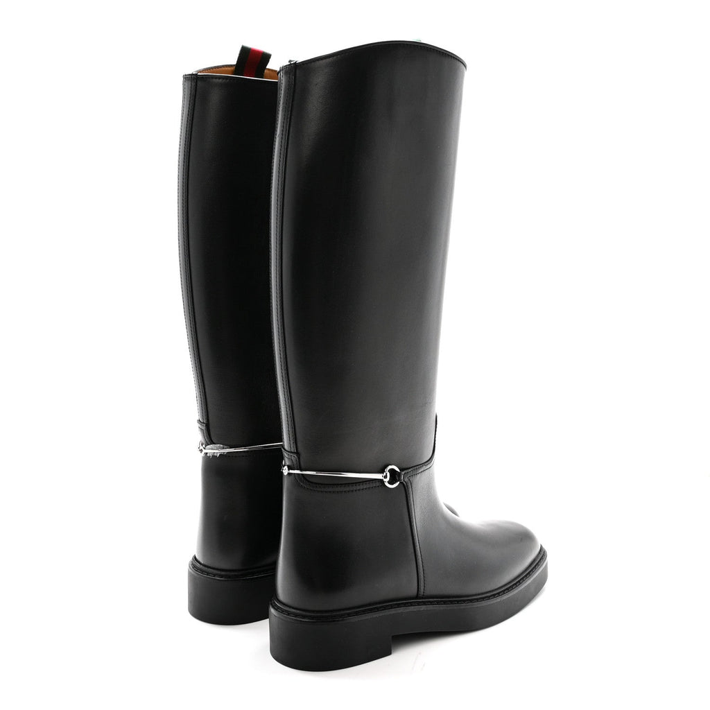 Gucci Marot Lux Michelangelo Slim Horsebit Riding Boots 37.5 Black