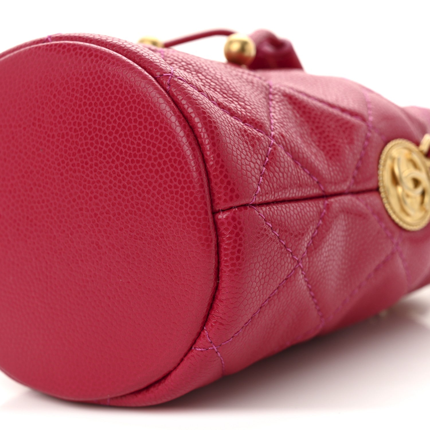Chanel Caviar Quilted Twist Your Buttons Mini Bucket Bag Fuchsia