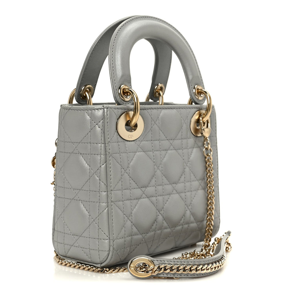Christian Dior Lambskin Cannage Mini Lady Dior Gray Opaline