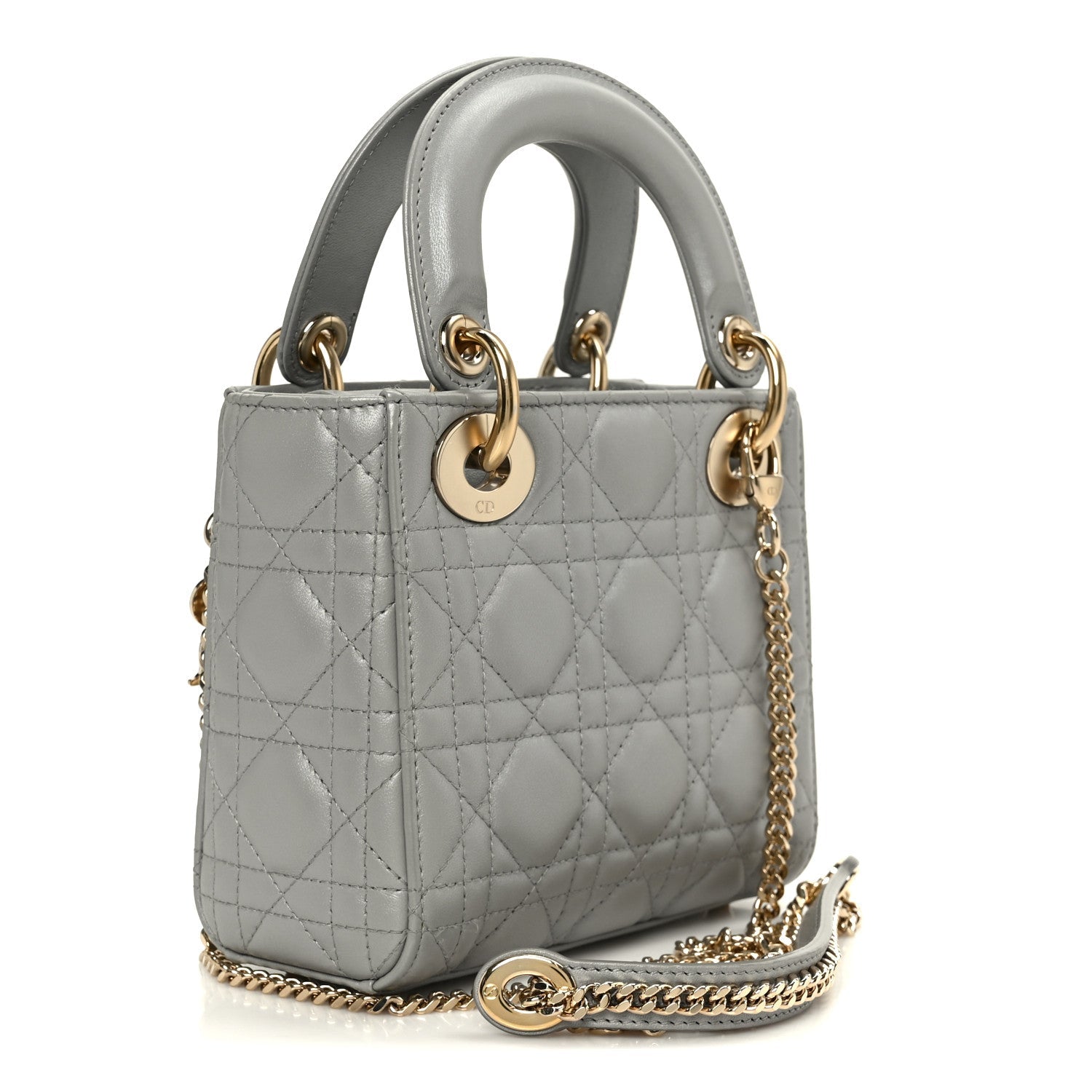 Christian Dior Lambskin Cannage Mini Lady Dior Gray Opaline