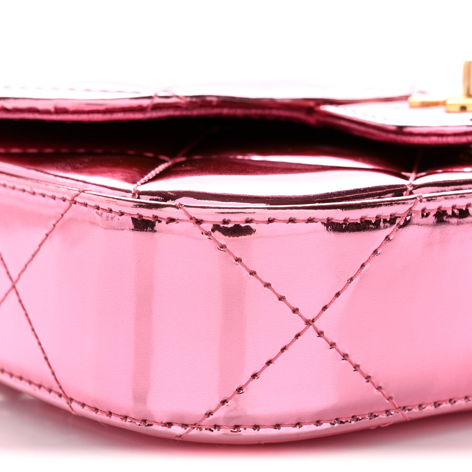 Chanel Mirror Metallic Calfskin Quilted Mini Top Handle Flap Pink