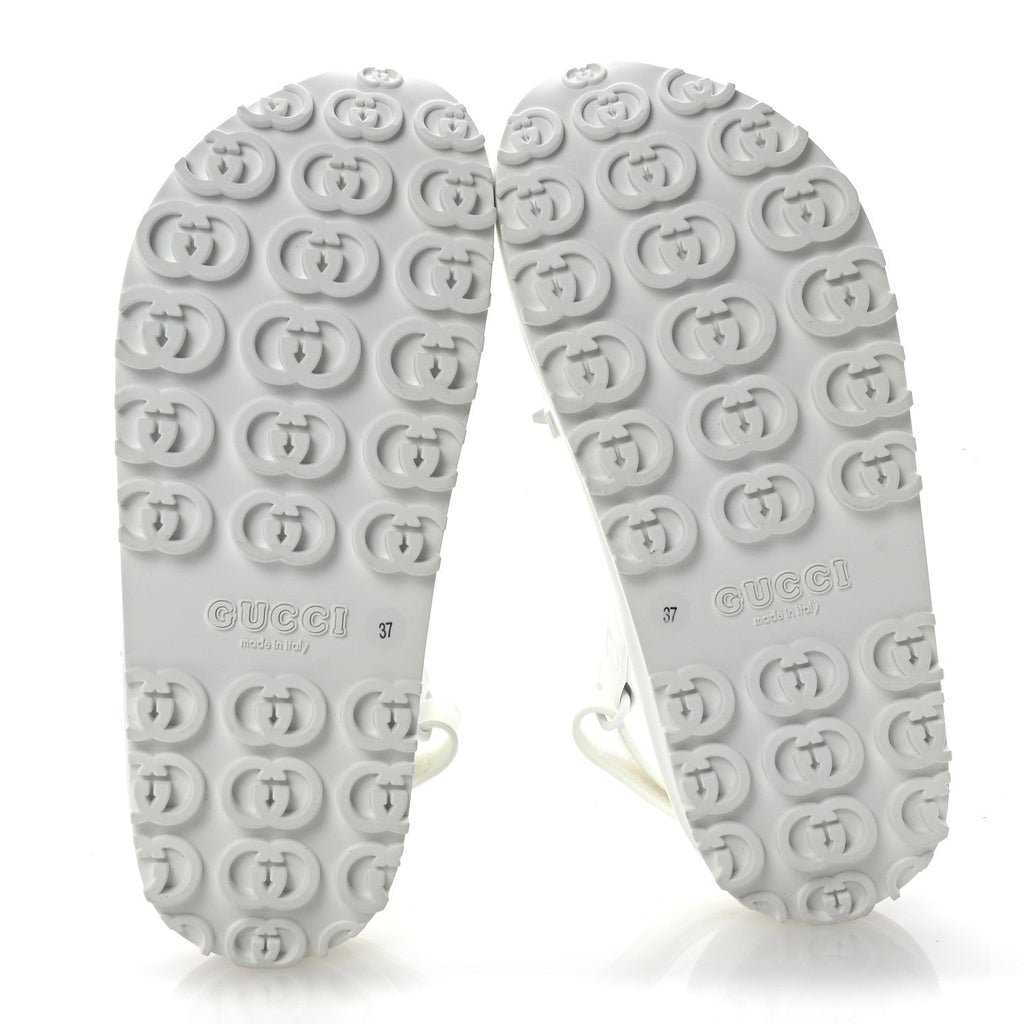 Gucci Soft Rubber Horsebit Touch Womens Strapped Sandals 37 Great White