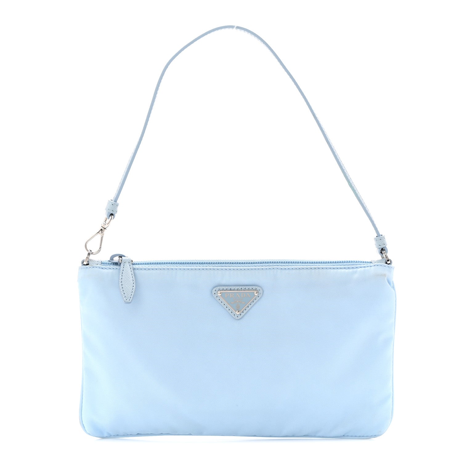 Prada Re-Nylon Vela Saffiano Mini Pochette Bag Celeste