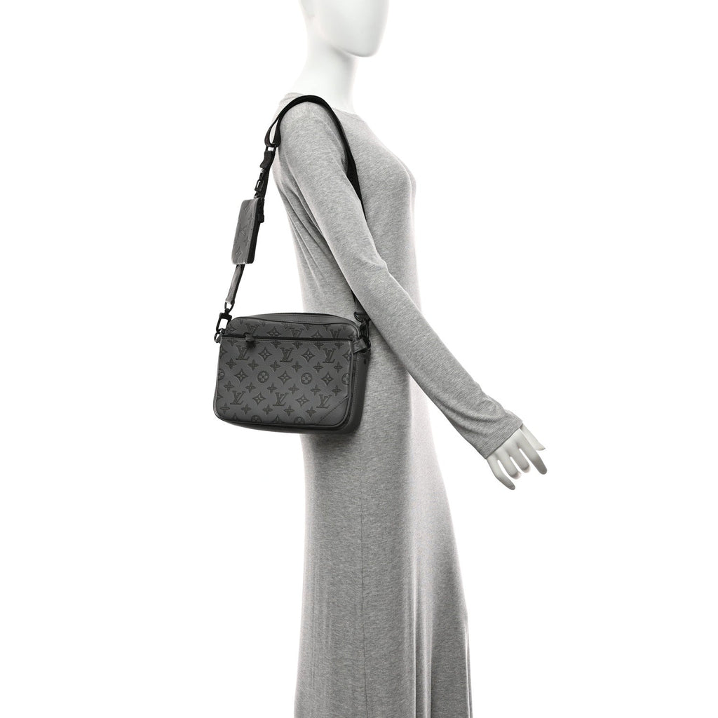 Louis Vuitton Calfskin Monogram Shadow Trio Messenger Anthracite Gray