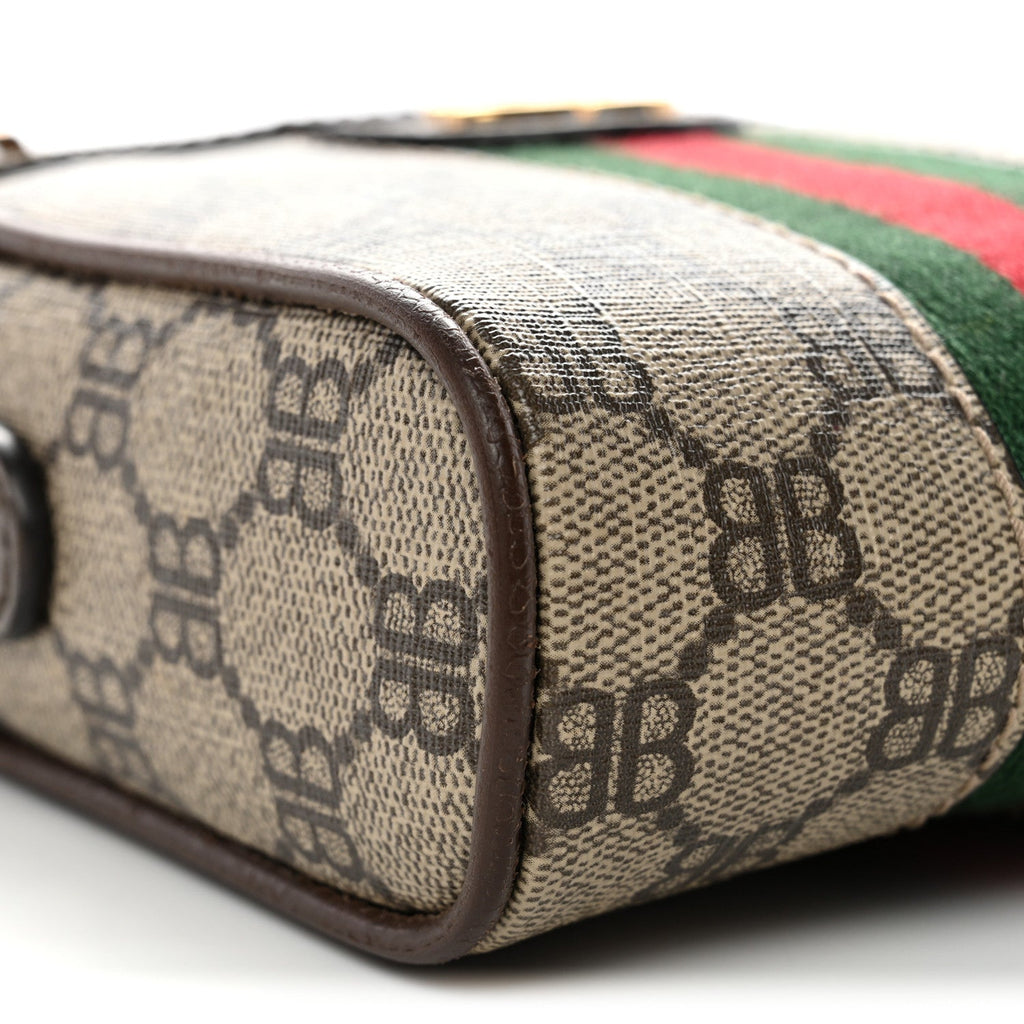 Gucci X BALENCIAGA BB Supreme Monogram Web Mini Ophidia Messenger Beige New Acero