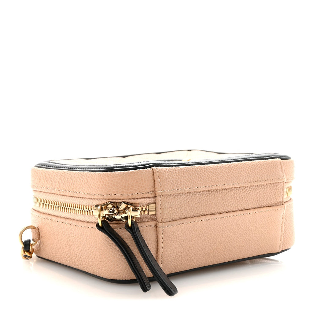 Chanel Caviar Quilted Small CC Filigree Vanity Case Beige Black