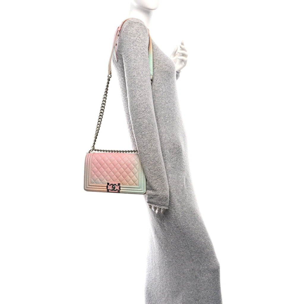 Chanel Caviar Quilted Medium Cuba Rainbow Boy Flap Pink Multicolor