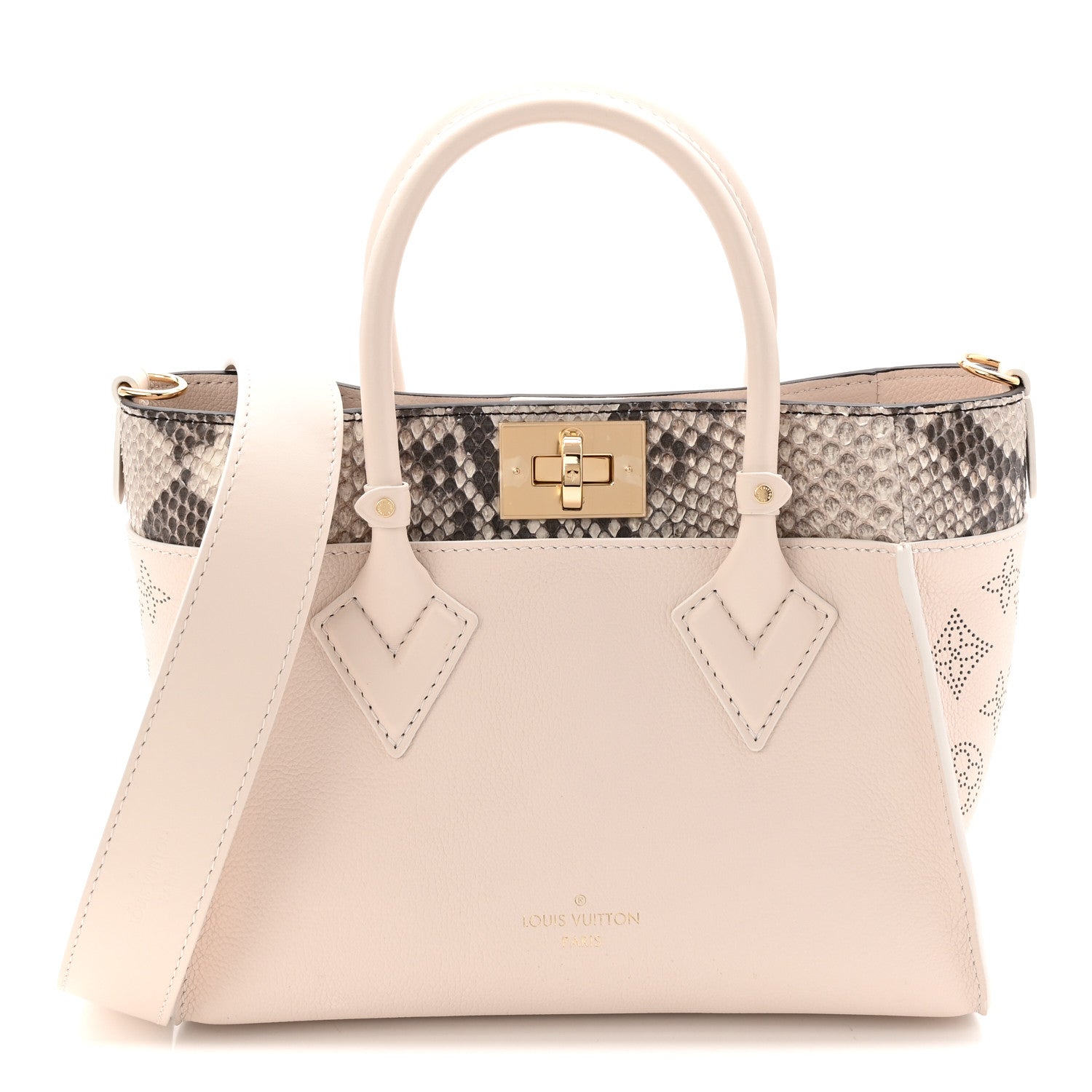 Louis Vuitton Calfskin Karung Snakeskin Mahina On My Side PM Quartz White