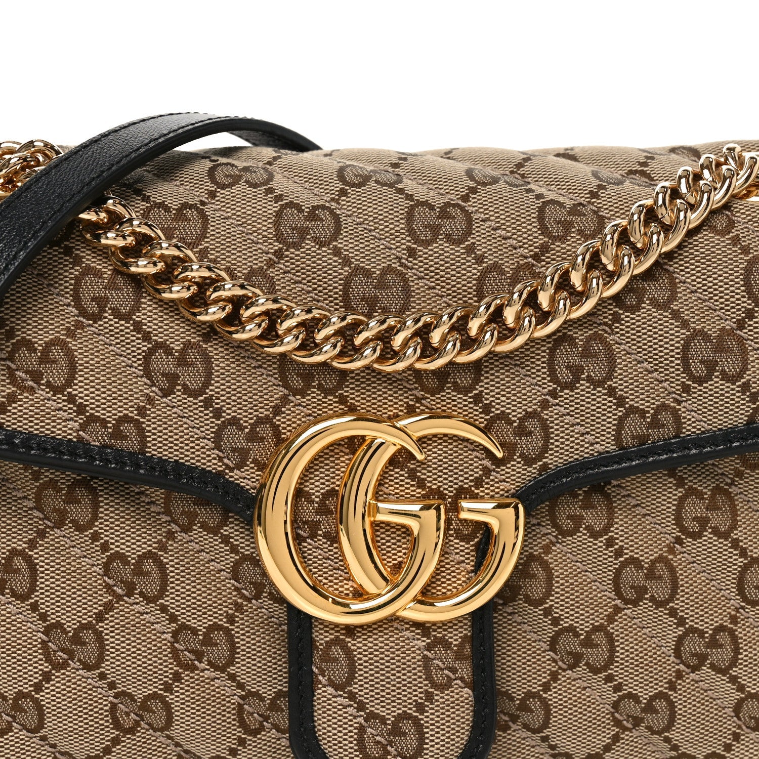 Gucci Monogram Matelasse Diagonal Small GG Marmont Shoulder Bag Beige Black