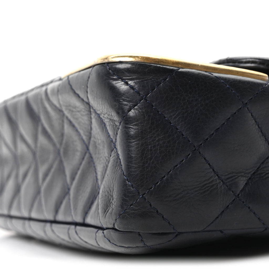 Chanel Calfskin Quilted Rock The Corner Flap Navy