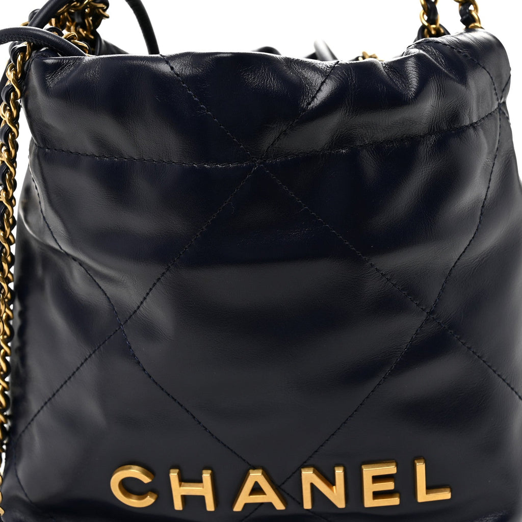 Chanel Shiny Calfskin Quilted Mini Chanel 22 Navy Blue