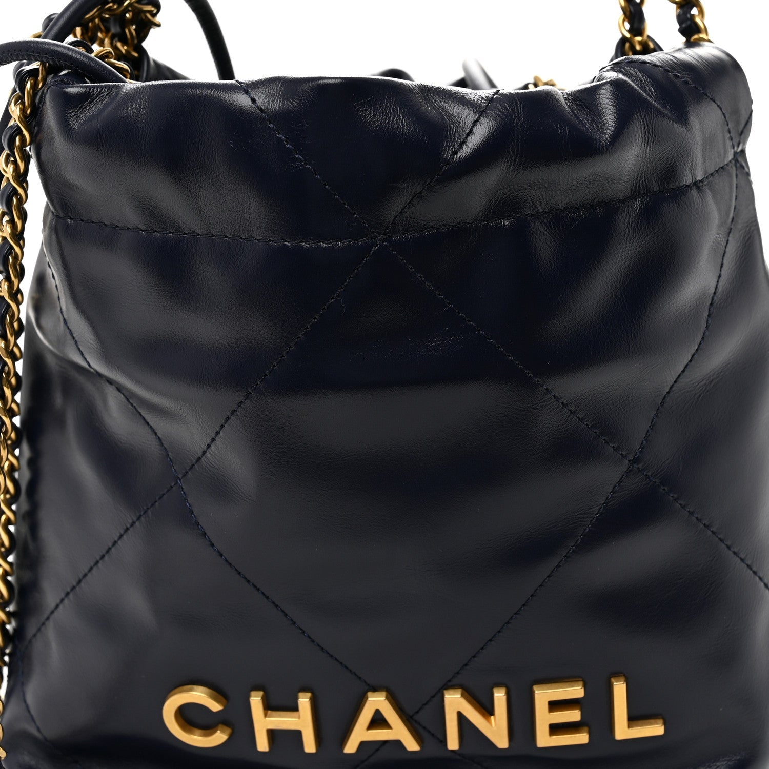 Chanel Shiny Calfskin Quilted Mini Chanel 22 Navy Blue