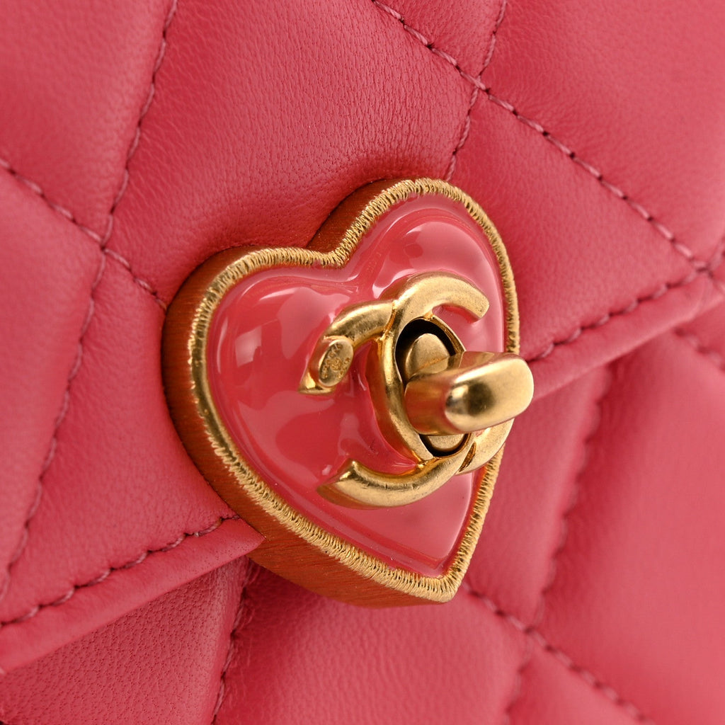 Chanel Lambskin Plexiglass Quilted Coco Love Clutch With Chain Pink