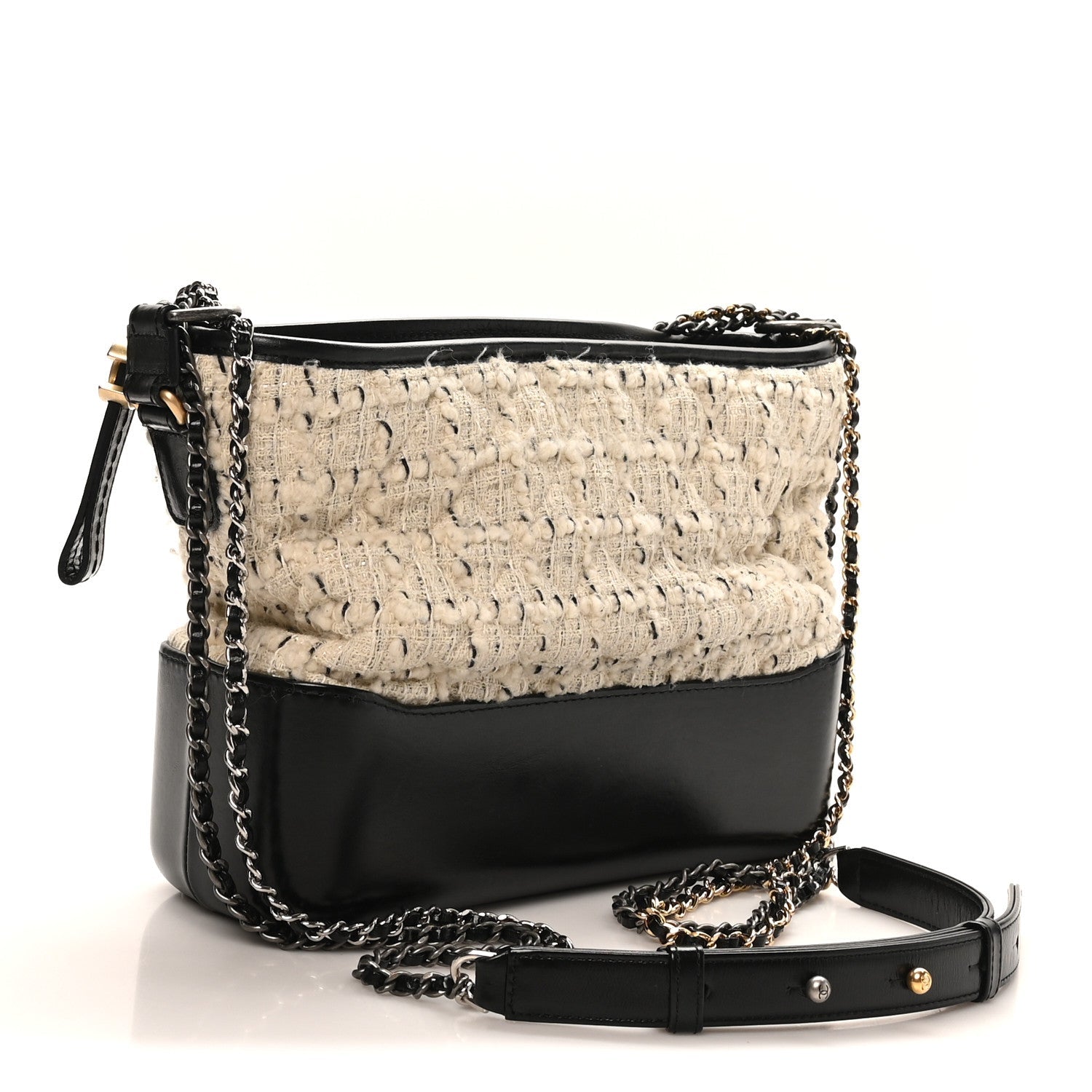 Chanel Tweed Calfskin Quilted Medium Gabrielle Hobo Ivory Black