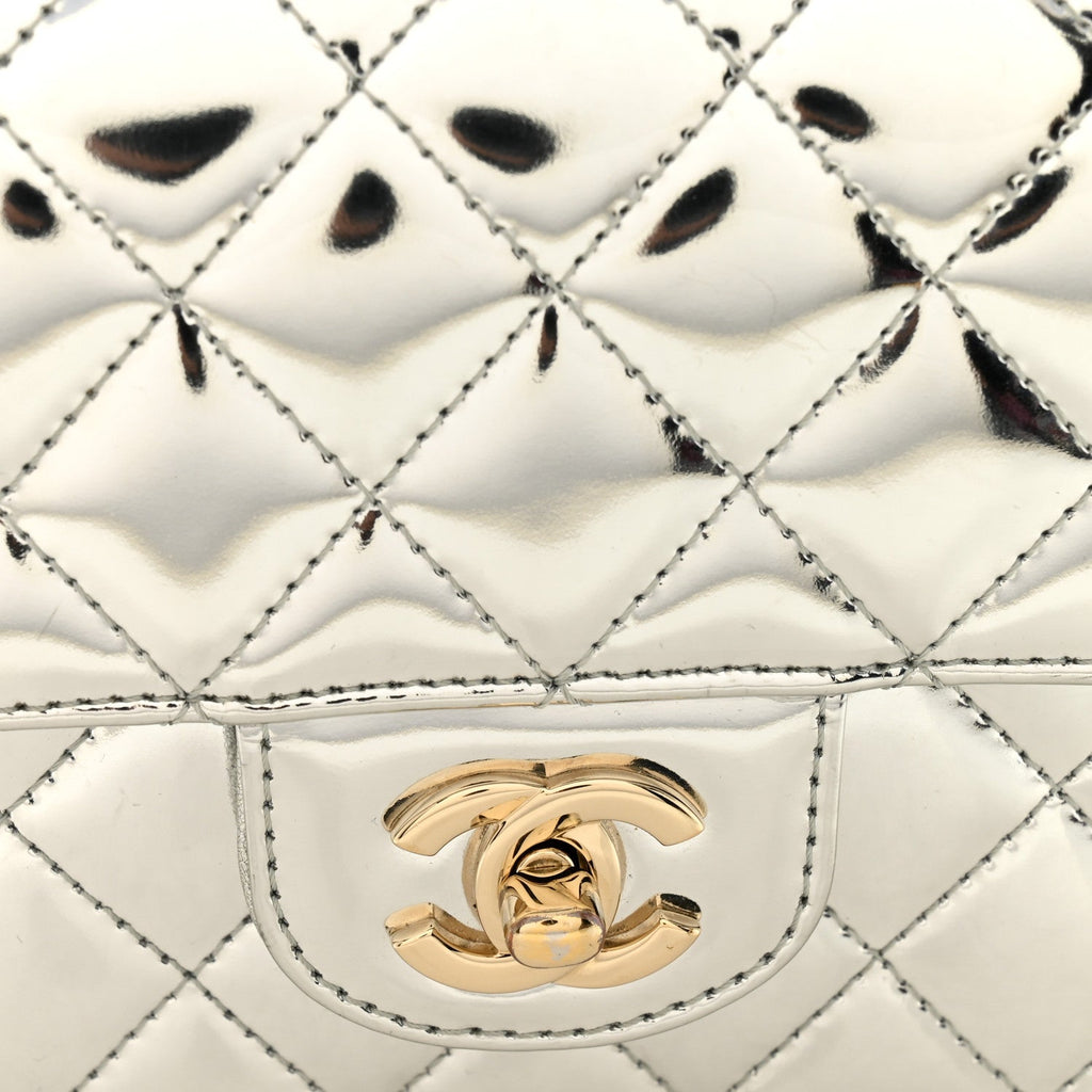 Chanel Mirror Calfskin Metallic Calfskin Quilted Hollywood Boulevard Mini Flap With Star Coin Purse Silver