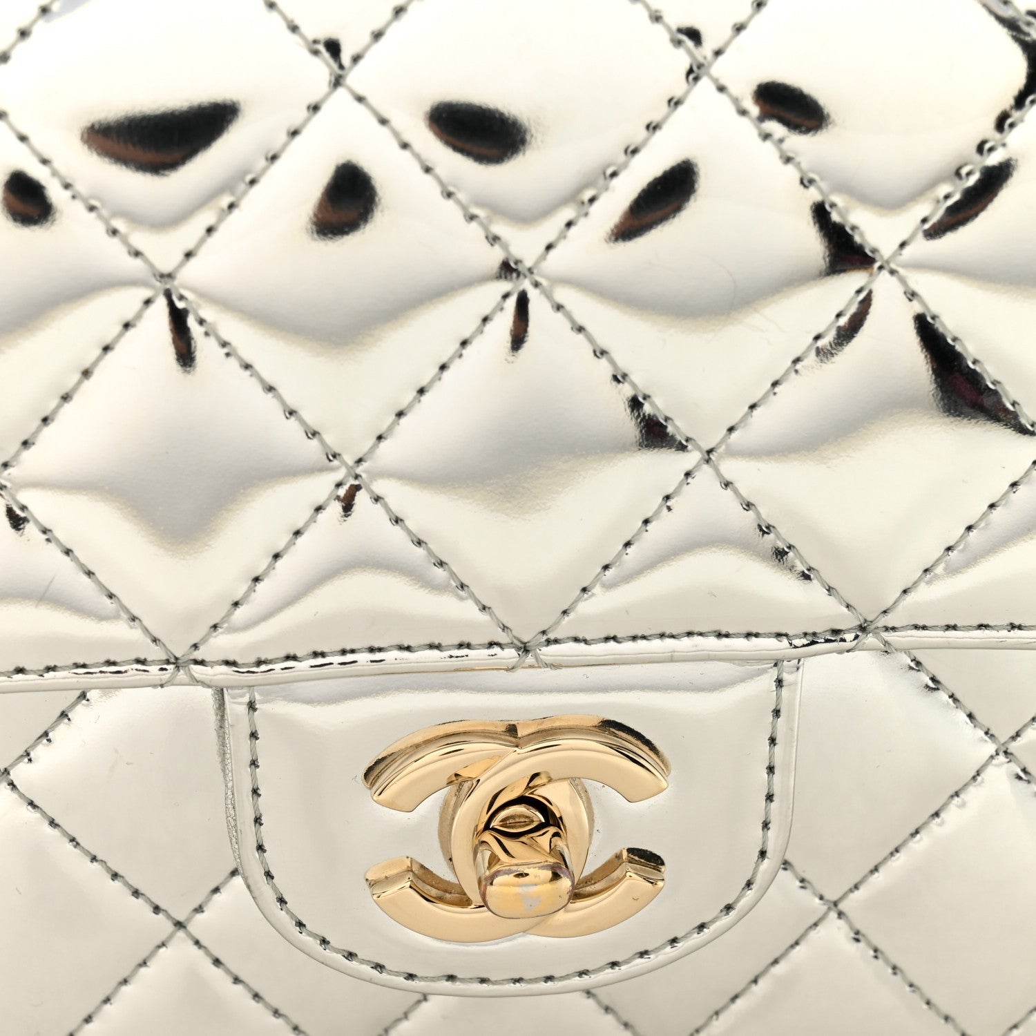 Chanel Mirror Calfskin Metallic Calfskin Quilted Hollywood Boulevard Mini Flap With Star Coin Purse Silver