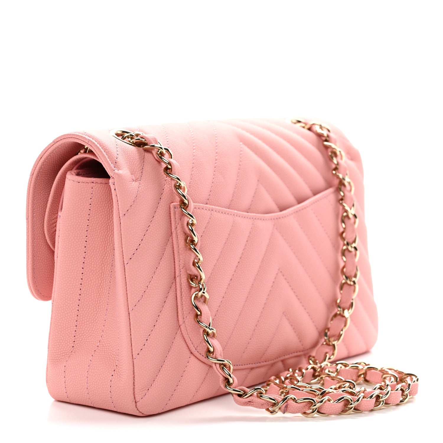 Chanel Caviar Chevron Quilted Small Double Flap Pink