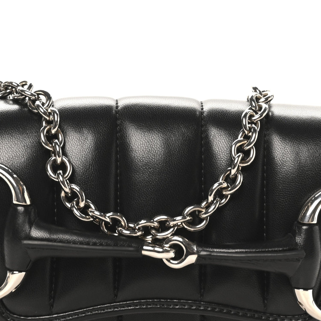 Gucci Nappa Vertical Matelasse Medium Maxi Horsebit Chain Shoulder Bag Black