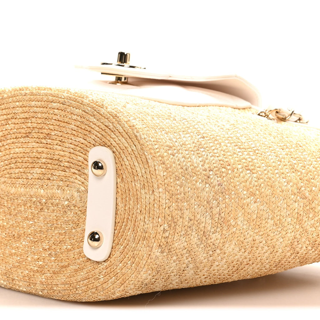 Chanel Raffia Braided Lambskin Small Shopping Tote Beige White