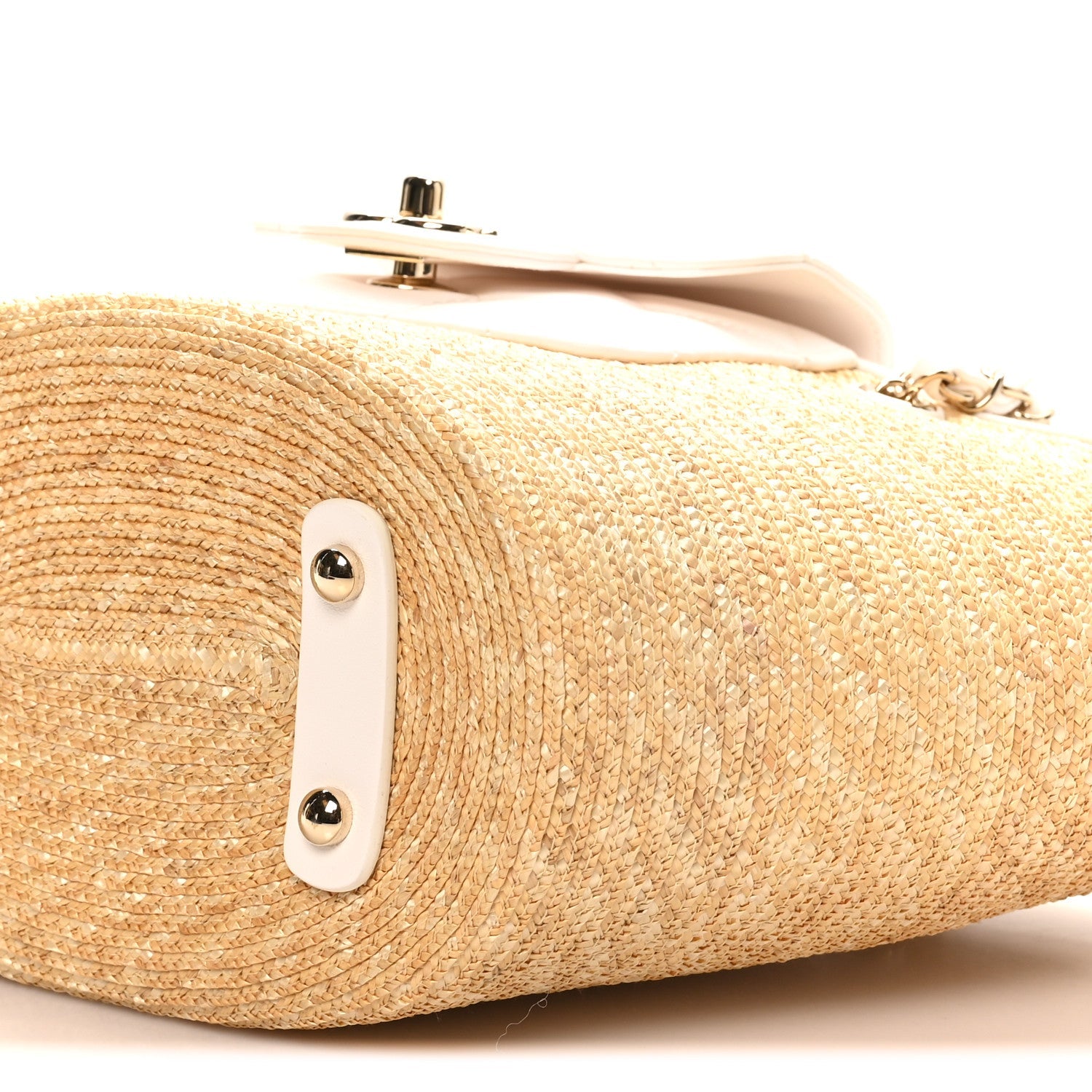 Chanel Raffia Braided Lambskin Small Shopping Tote Beige White