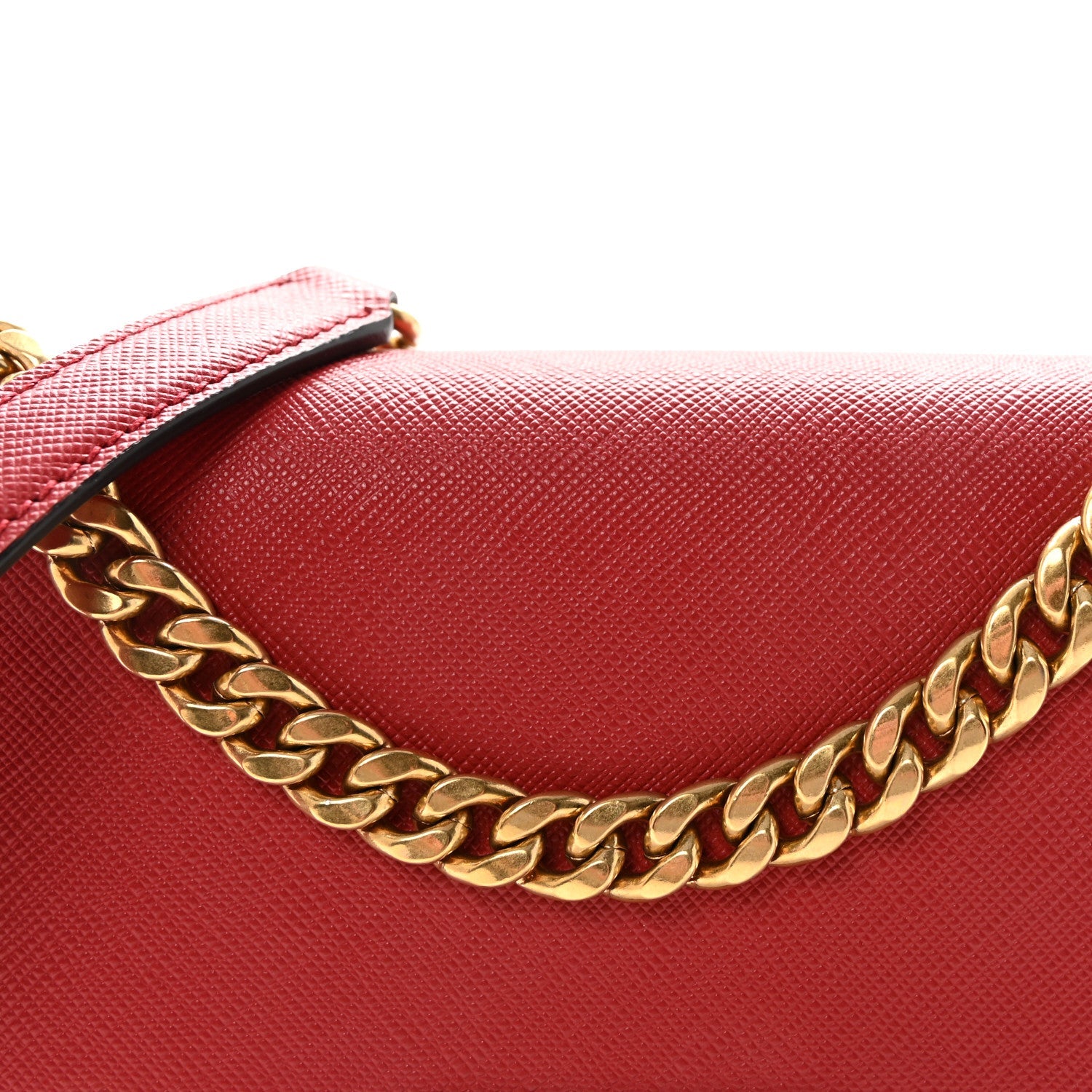 Prada Saffiano Soft Calfskin Metal Triangle Logo Envelope Chain Shoulder Bag Fuoco