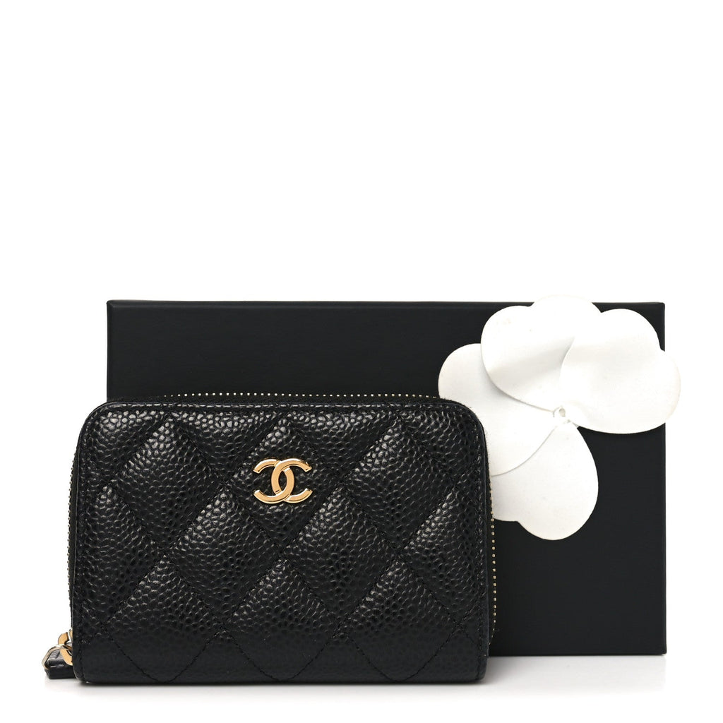 Caviar Quilted Zip Coin Purse Black