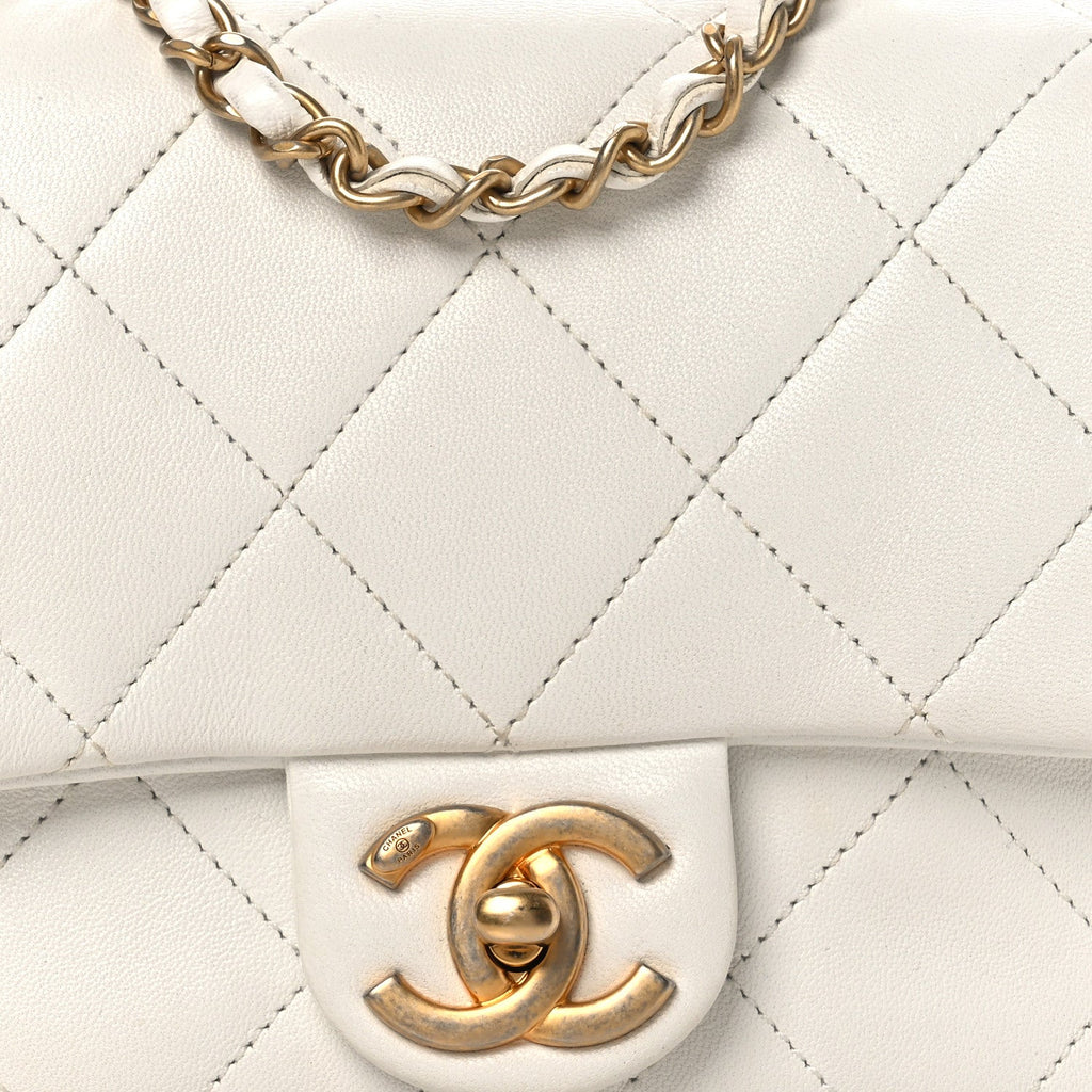 Chanel Lambskin Quilted Small Circular Handle Bag White